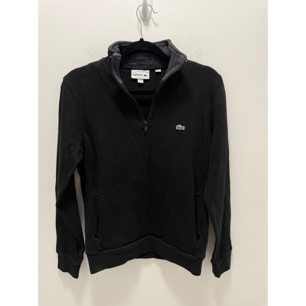 Lacoste Mens Black Quarter Zip Cotton Pullover Sweatshirt Size M FA13487/400